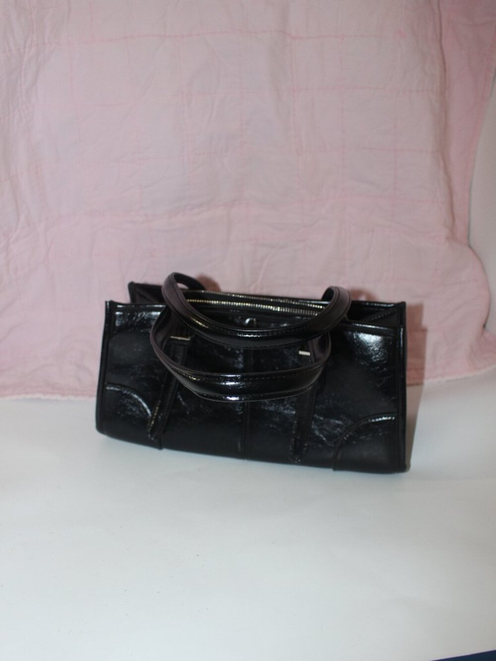 Madden Girl Black Glossy Double Handle Satchel Bag0248